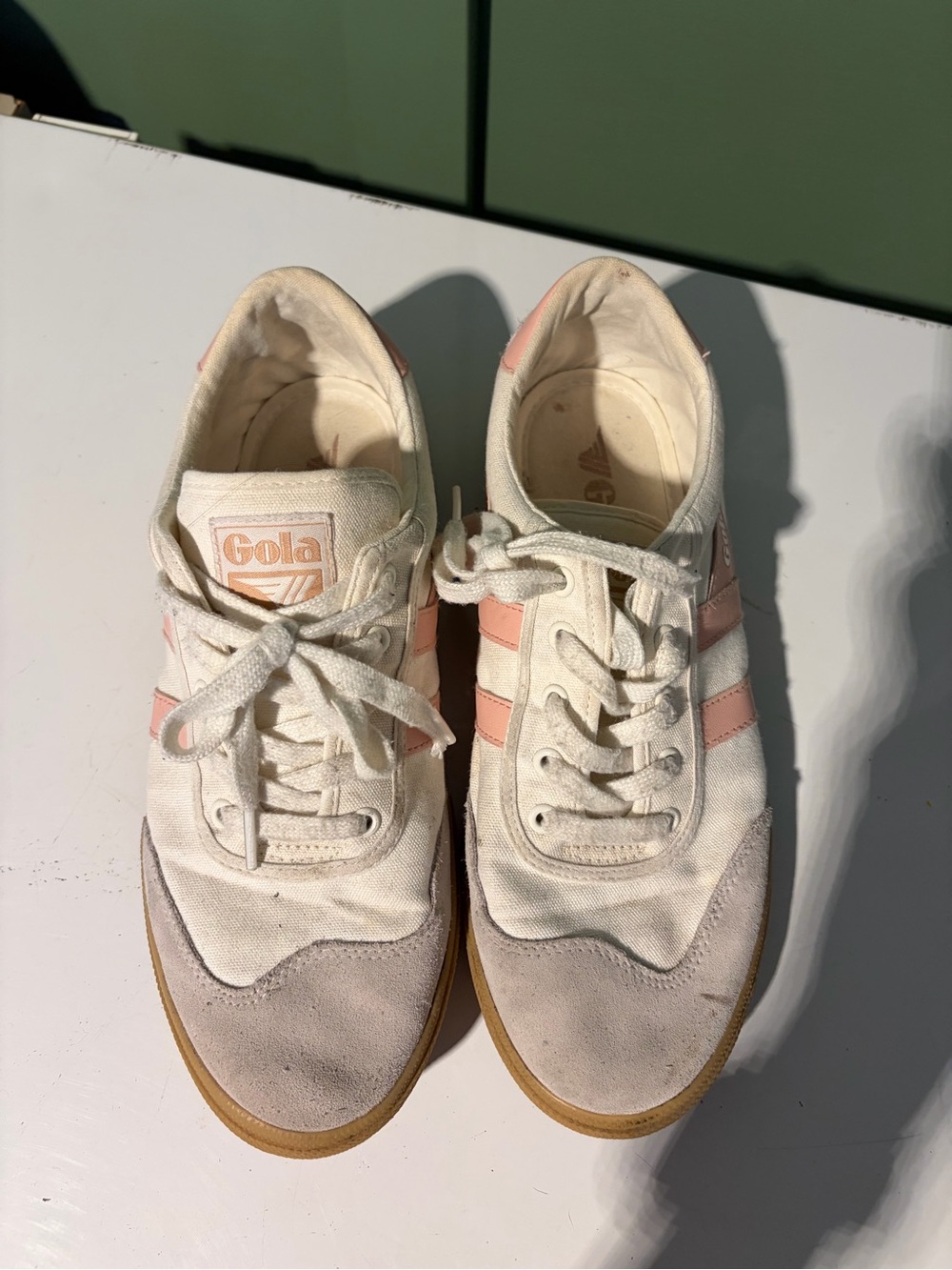 Gola Badminton Plimsoll Off White and Pearl Pink Suede Sneakers Size 9 - Picture 3 of 10